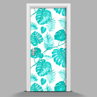 Autocolant uşă frunze de palmier în albastru