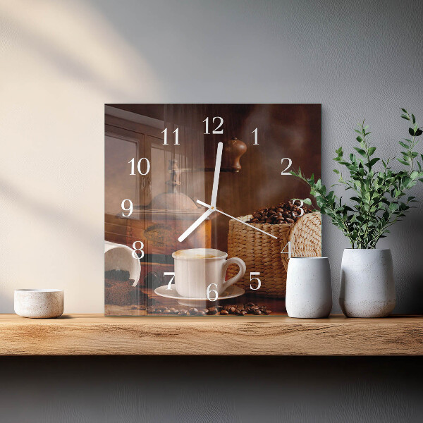 Ceas pătrat de perete din sticlă Ceașcă de cafea