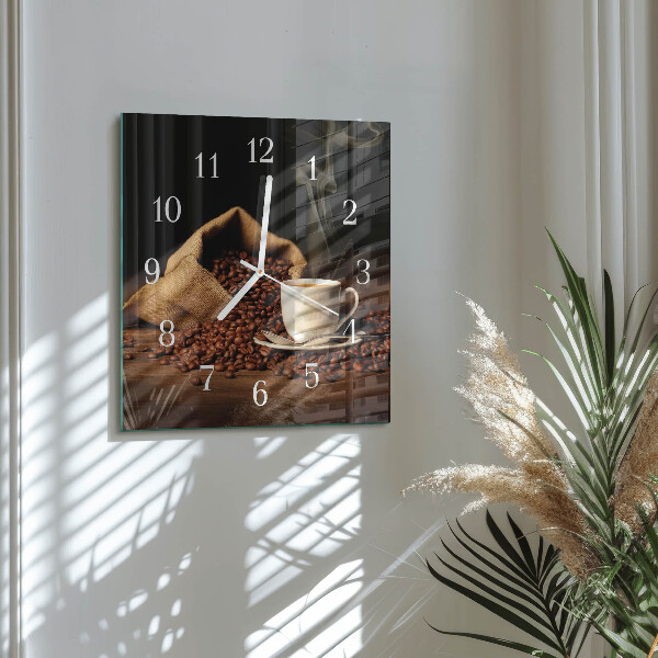 Ceas pătrat de perete din sticlă Boabe de cafea