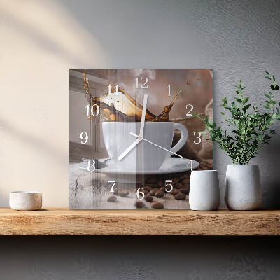 Ceas pătrat de perete din sticlă Cafea