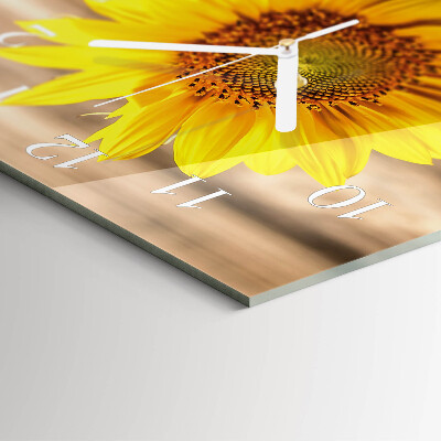 Ceas pătrat de perete din sticlă Floarea-soarelui