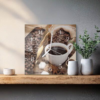 Ceas pătrat de perete din sticlă Cafea