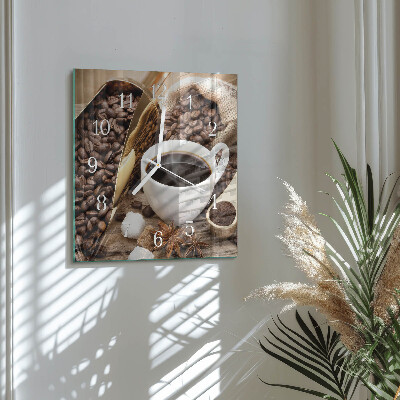 Ceas pătrat de perete din sticlă Cafea