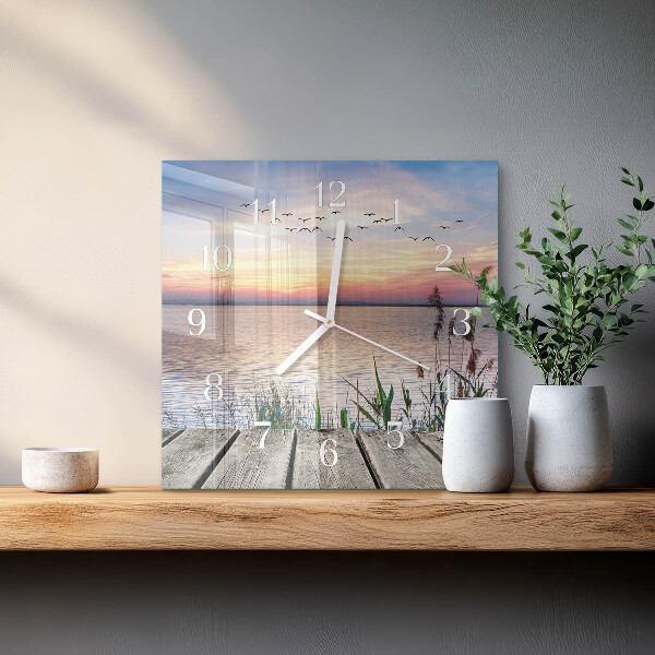 Ceas pătrat de perete din sticlă Lac