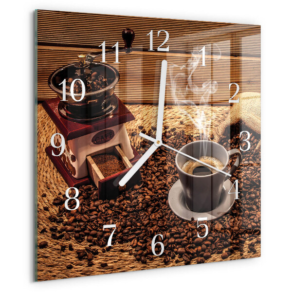 Ceas pătrat de perete din sticlă Boabe de cafea