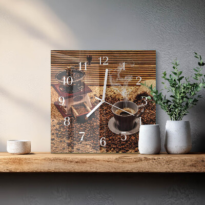 Ceas pătrat de perete din sticlă Boabe de cafea