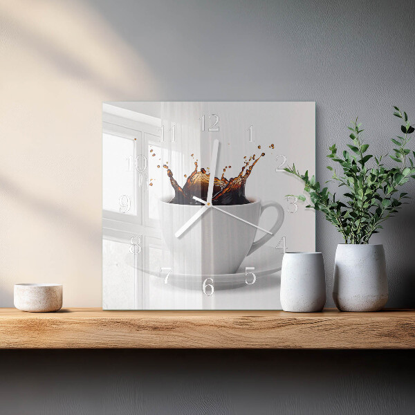 Ceas pătrat de perete din sticlă Cafea