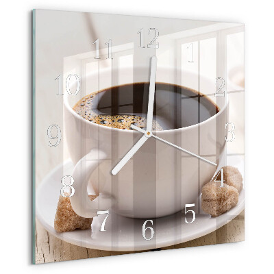 Ceas pătrat de perete din sticlă Cafea