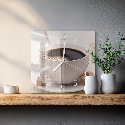 Ceas pătrat de perete din sticlă Cafea