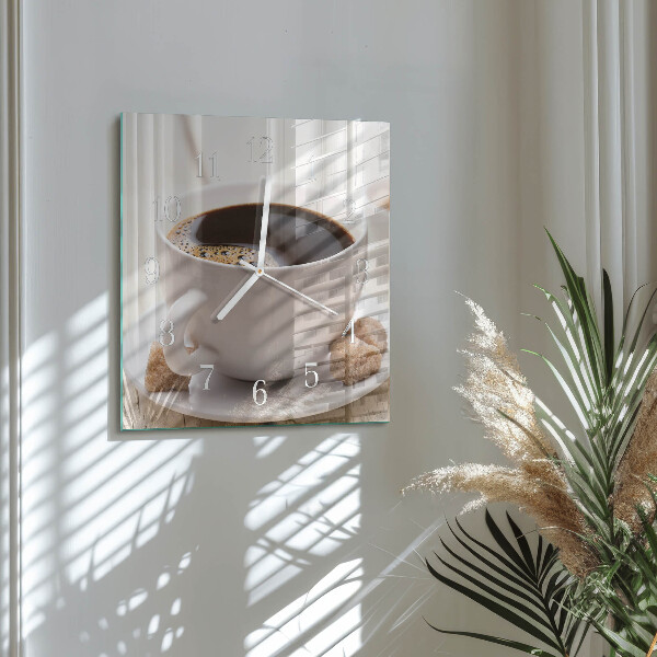Ceas pătrat de perete din sticlă Cafea