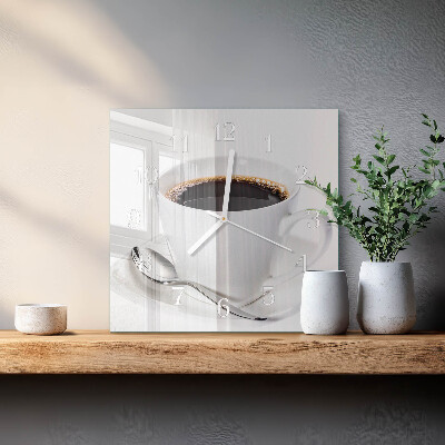 Ceas pătrat de perete din sticlă Cafea
