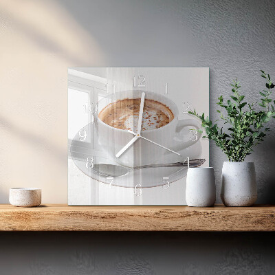 Ceas pătrat de perete din sticlă Cafea