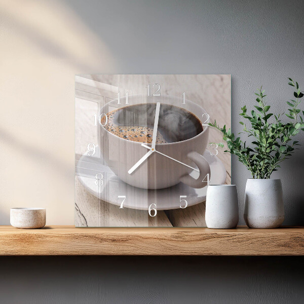 Ceas pătrat de perete din sticlă Cafea