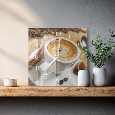 Ceas pătrat de perete din sticlă Cafea