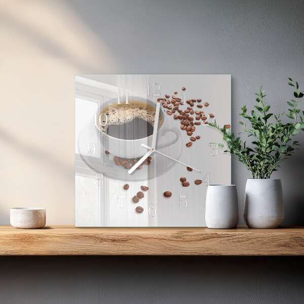 Ceas pătrat de perete din sticlă Cafea