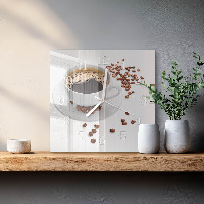 Ceas pătrat de perete din sticlă Cafea