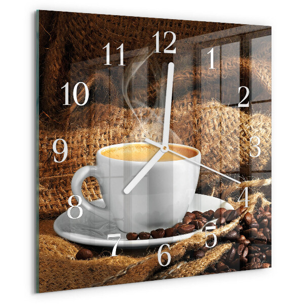 Ceas pătrat de perete din sticlă Boabe de cafea