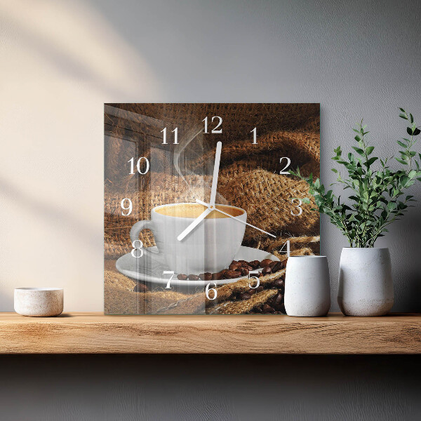 Ceas pătrat de perete din sticlă Boabe de cafea