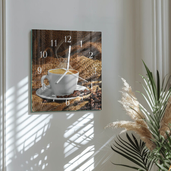 Ceas pătrat de perete din sticlă Boabe de cafea
