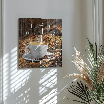 Ceas pătrat de perete din sticlă Boabe de cafea