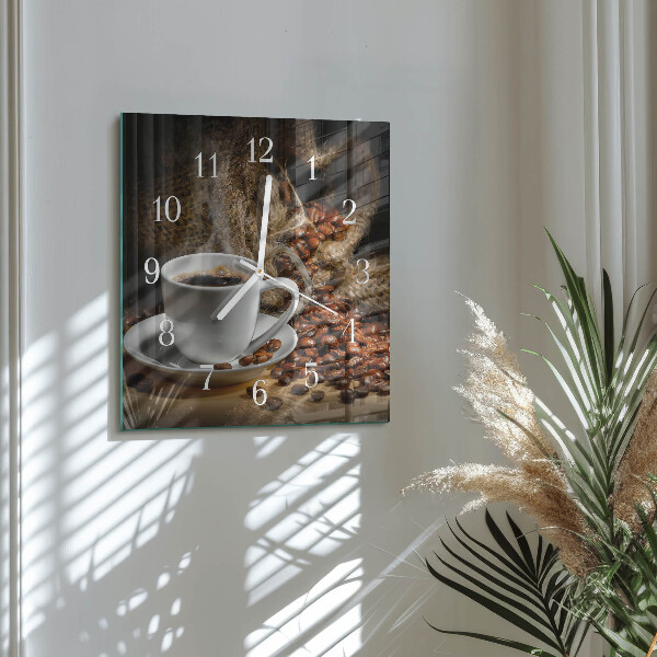 Ceas pătrat de perete din sticlă Cafea