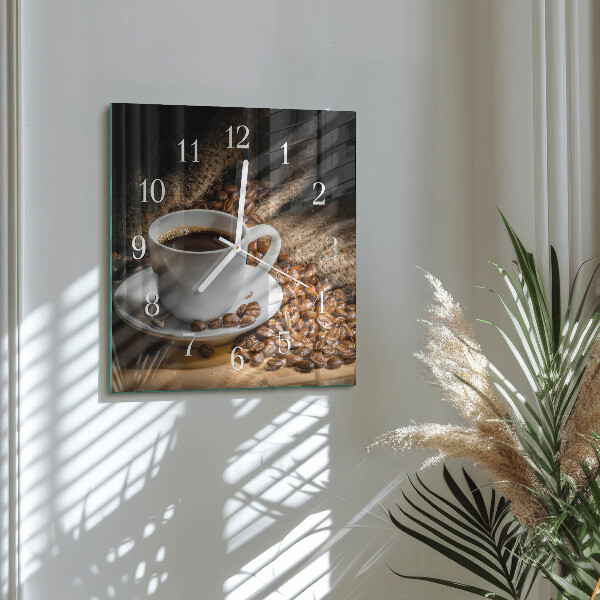 Ceas pătrat de perete din sticlă Cafea
