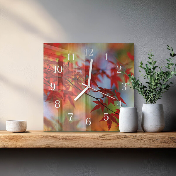 Ceas pătrat de perete din sticlă Frunze de arțar