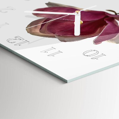 Ceas pătrat de perete din sticlă Floare de magnolie