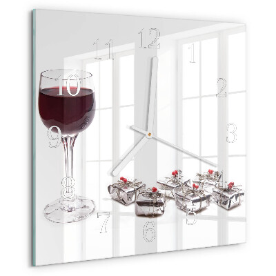 Ceas pătrat de perete din sticlă Pahar de vin