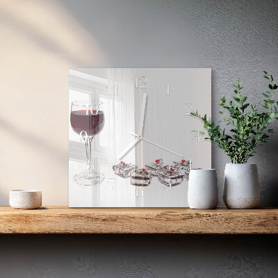Ceas pătrat de perete din sticlă Pahar de vin