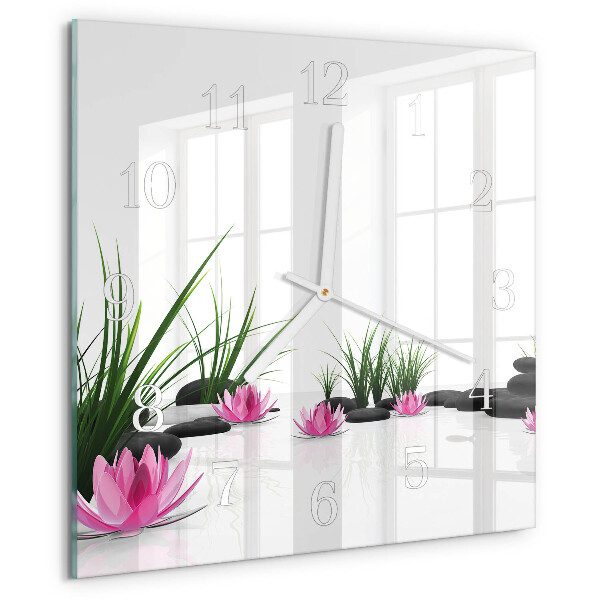 Ceas pătrat de perete din sticlă Floare de lotus