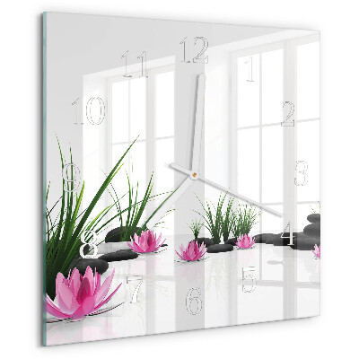 Ceas pătrat de perete din sticlă Floare de lotus