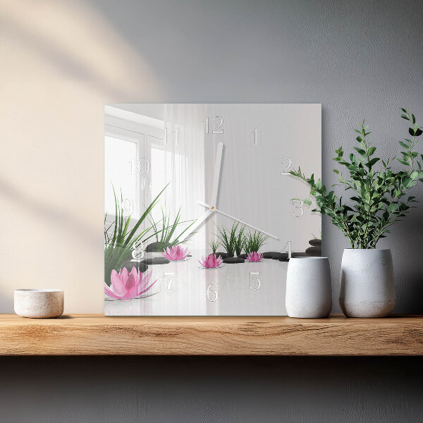 Ceas pătrat de perete din sticlă Floare de lotus
