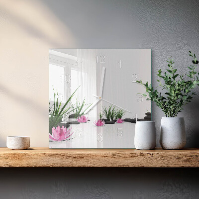 Ceas pătrat de perete din sticlă Floare de lotus