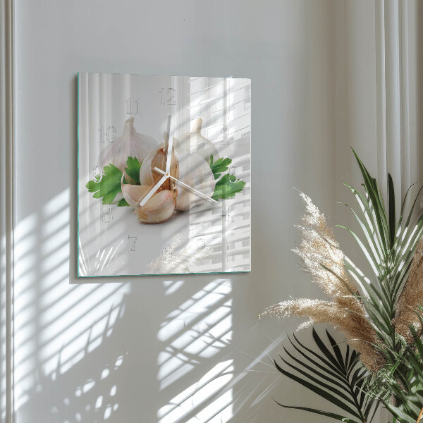 Ceas pătrat de perete din sticlă Usturoi
