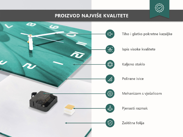 Ceas pătrat de perete din sticlă Orizont