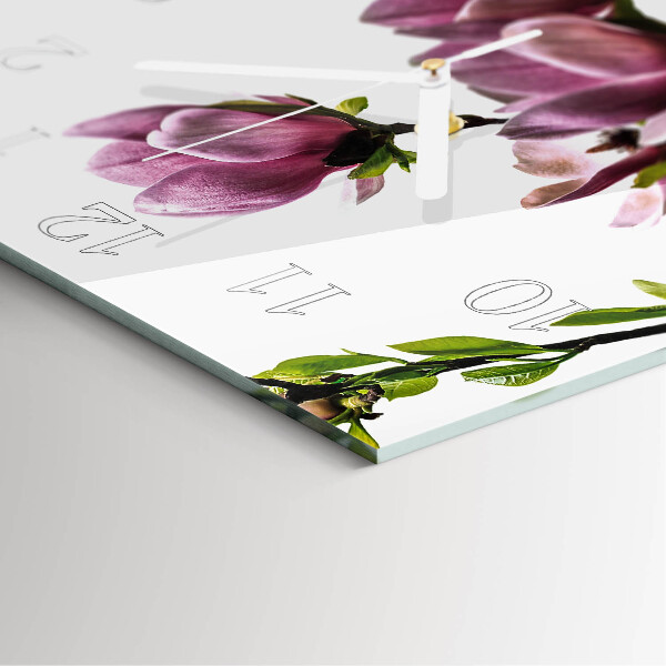 Ceas pătrat de perete din sticlă Floare de magnolie