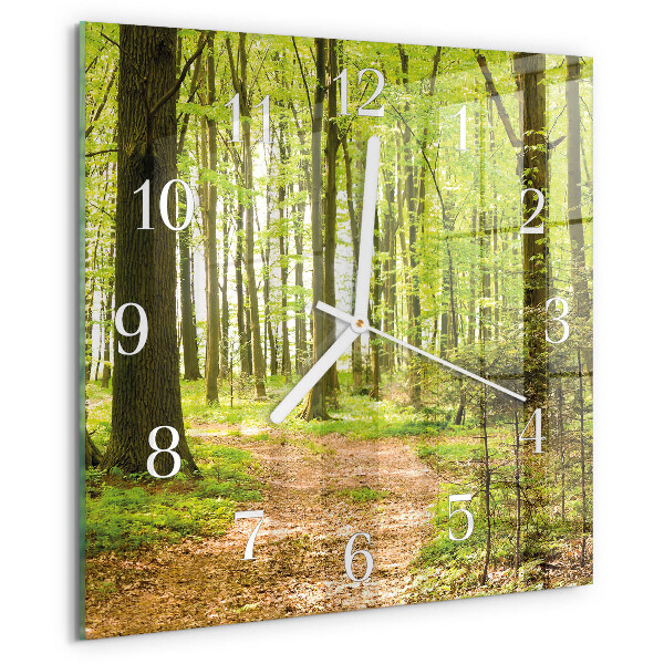 Ceas pătrat de perete din sticlă Pădure