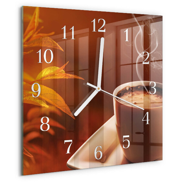 Ceas pătrat de perete din sticlă Cafea