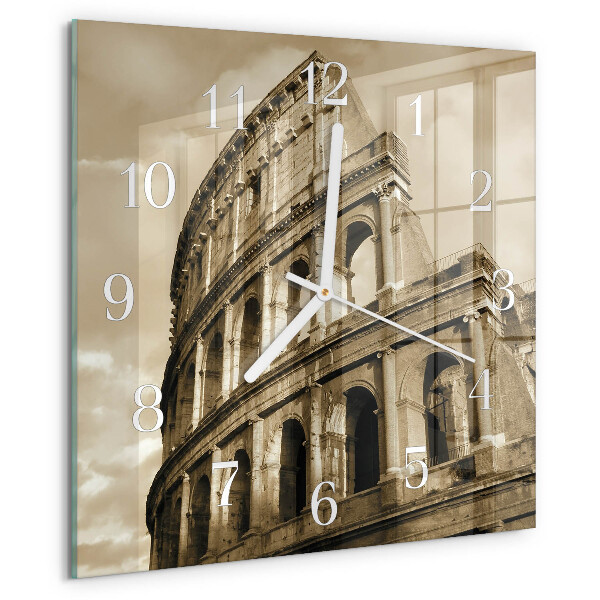 Ceas pătrat de perete din sticlă Colosseumul Sepia