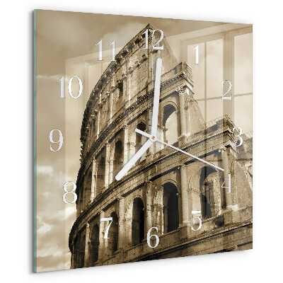 Ceas pătrat de perete din sticlă Colosseumul Sepia