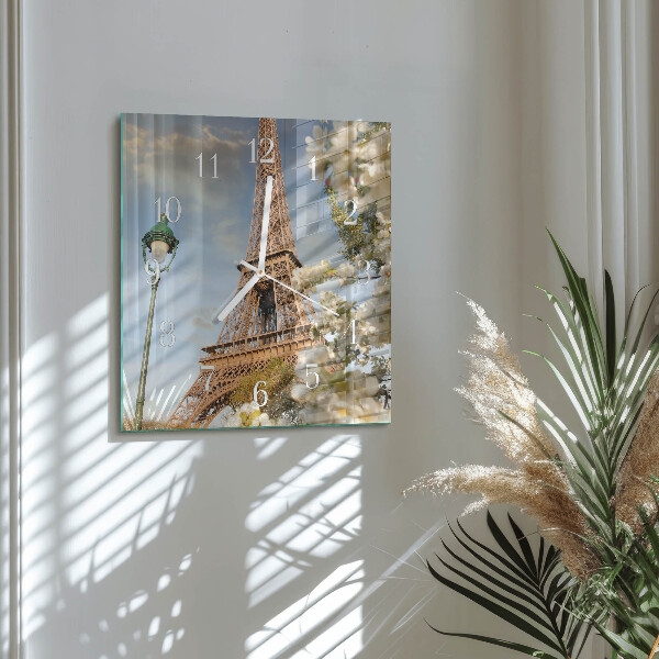 Ceas pătrat de perete din sticlă Turnul Eiffel din Paris