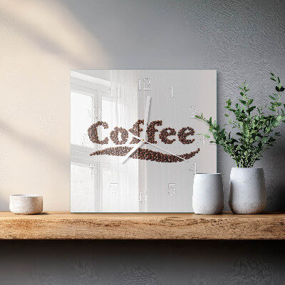 Ceas pătrat de perete din sticlă Cafea „Cafea”