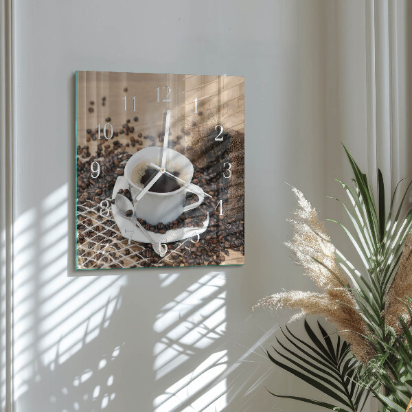 Ceas pătrat de perete din sticlă Ceașcă de cafea