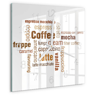 Ceas pătrat de perete din sticlă Cafea