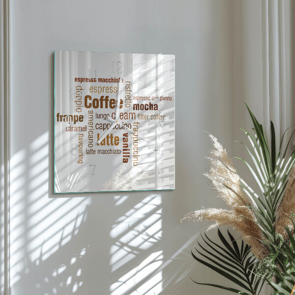 Ceas pătrat de perete din sticlă Cafea