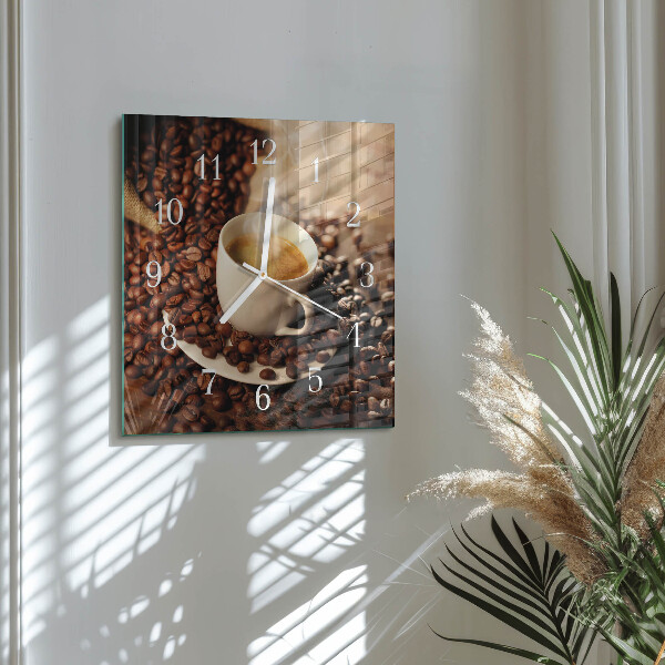 Ceas pătrat de perete din sticlă Ceașcă de cafea