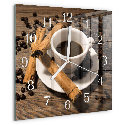 Ceas pătrat de perete din sticlă Cafea cu scorțișoară