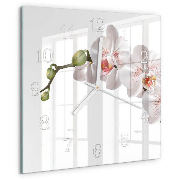 Ceas pătrat de perete din sticlă Orhidee