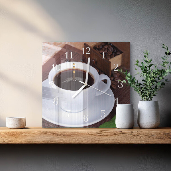 Ceas pătrat de perete din sticlă Cafea